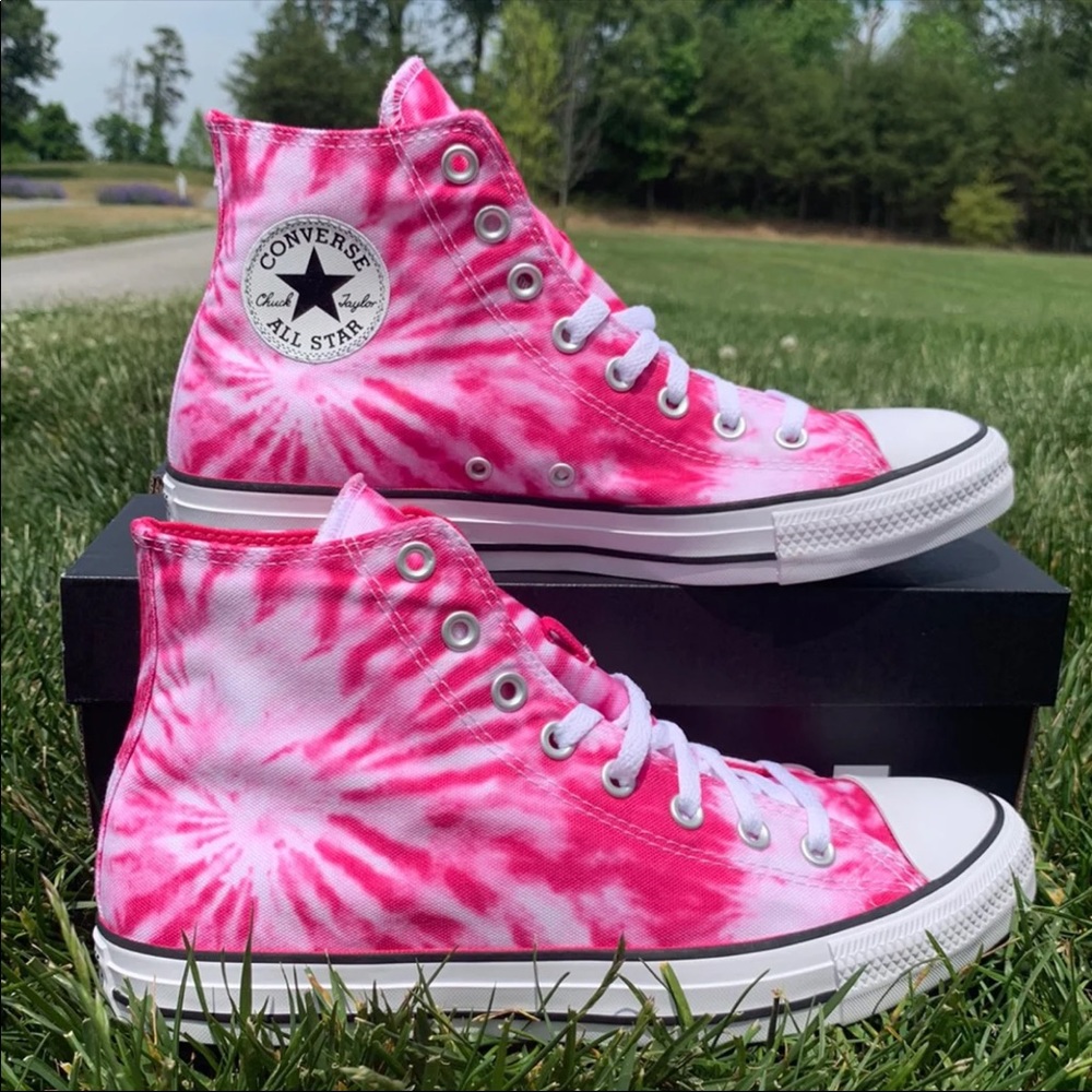 Converse All Star CTAS HI Sneakers in Pink Tie Dye - Picture 4 of 11